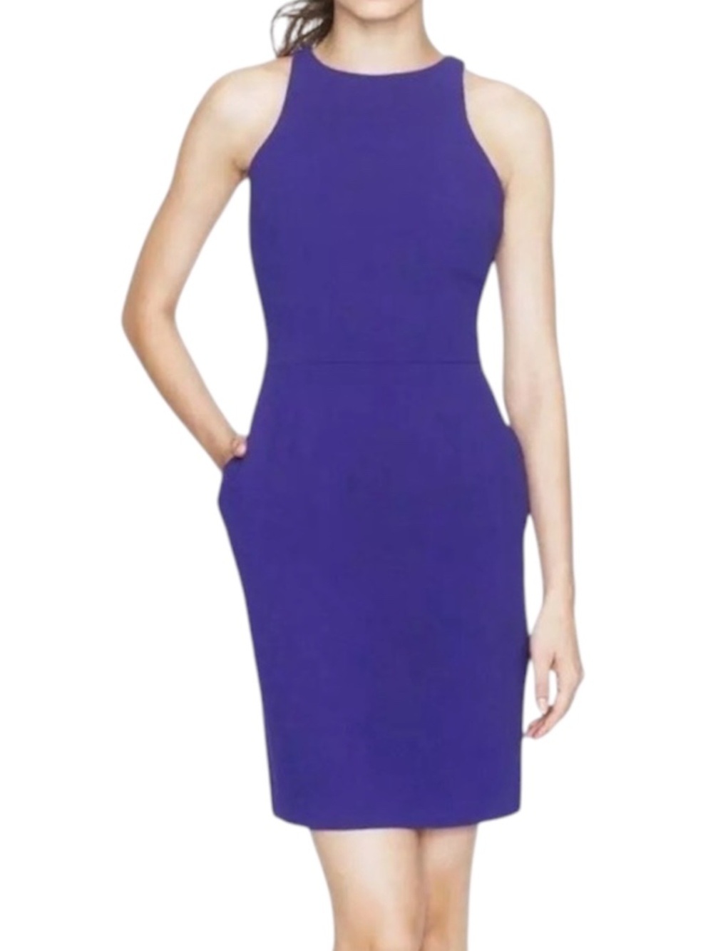 J Crew Cutaway Crepe Sheath Dress with Pockets - Blue Violet Size 10